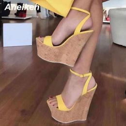 Fashion Open Toe Platform Wedge Sandal for Woman Cutouts Super High Ankle Strap Gladiator Shoes Summer Heels
