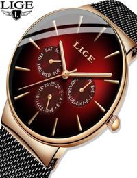LIGE New Fashion Mens Watches Top Brand Luxury Quartz Watch Men Mesh Steel Waterproof Ultrathin Wristwatch For Men Sport Clock 211944616