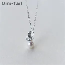 Pendant Necklaces Uini-Tail 925 Tibetan Silver Art Small Fresh Pearl Sprout Leaves Necklace Fashion Tide Flow High Quality Jewelry GN041