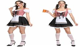 2019 Women Dirndl Dress Maid Outfit Waiter Red Plaid Clothes with Apron German Oktoberfest Bavarian Beer Carnival Fancy Costume2403304