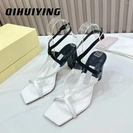 Dress Shoes Fashion Genuine Leather Open-Toe Chunky Heel Ankle-Strap Woman Sandals Mix Colours Banquet Party Desinger Sapato Feminino