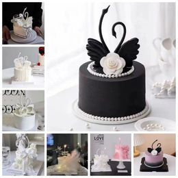 Decorative Flowers 2024 Fake Cake Black And White Swan Valentine's Day Simulated Camellia Feather Model Pography Props