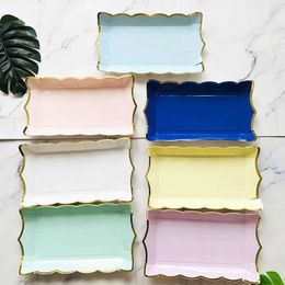 Disposable Dinnerware 4-piece solid color disposable tableware fruit cake plate rectangular cardboard birthday party carnival baby shower Q2405071