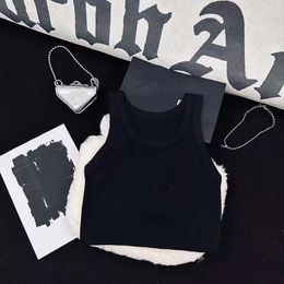 Designer High Quality Knitted Triangle Label Camisole Vest Fashion Embossed Alphabet Logo Embroidery Elastic Round Neck Wide Strap Sleeveless Women's Tanks 375
