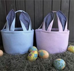 Easter Bag Favor Stripe Bunny Basket Cartoon Rabbit Long Ears Bucket Seersucker Easters Eggs Bags Kids Party Gift7034695