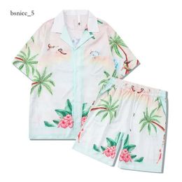 casa blanca man t shirt set Masao San print mens casual shirt and short womens loose silk shirt Tops Cotton Loose Men Women Shirt casablanc shirt Sleeve Clothes 476