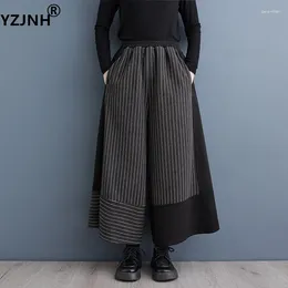 Women's Pants YZJNH 2024 Spring Black Casual Fashion Versatile Woolen Narrow Edition Hong Kong Style Stripe Panel Wide Leg