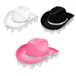 Berets Rolled Brims Cowboy Hat With Rhinestones Fringe For Proms Banquets Party Adult Taking Po