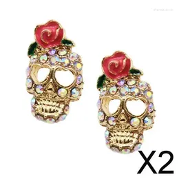 Dangle Earrings 2xFashion Women Girls Crystal Rose Flower On Ear Stud Jewellery