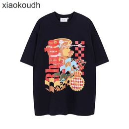 Rhude High end designer clothes for trendy Youth Letter Arrow Standard Short Sleeve T-shirt for Men and Women High Street Loose Half Sleeve With 1:1 original labels