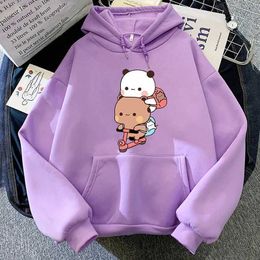 Men's Hoodies Sweatshirts Women Kawaii Panda Bear Bubu and Dudu Hoodie Cute Couple Are Doing Exercise Sweatshirt Girls Pocket Clothes Men Tops Long Slve T240507