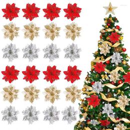 Decorative Flowers 5 Pcs Artificial Red Poinsettia DIY Glitter Christmas Decoration Year Xmas Tree Ornaments