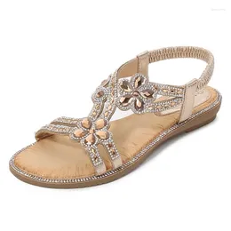 Casual Shoes Women Sandals Fashion Bohemian Bling Rhinestone Clip Toe Flat Lady Beach