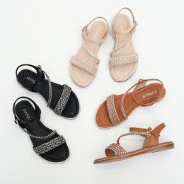 free shipping Slippers sandal slides Women Beach Summer low heel pink Flat Heel deep Brown White Black sandal size 36-42