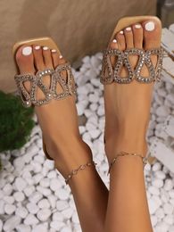 Sandals Slippers Luxury Crystal Women Flats Beach Shoes Designer Summer Dress Casual Flip Flops 2024