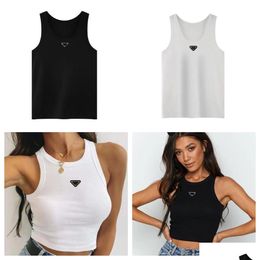 Womens T-Shirt Designer Tank Tops T Shirts Summer Women Tees Crop Top Embroidery Y Off Shoder Black Casual Sleeveless Backless Solid C Otgzu