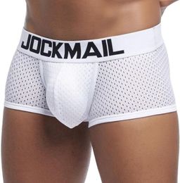 Jockmail New Sexy Men Underwear Boxer Breathable Mesh Boxershorts Men Male Underpants Cueca Gay Penis Pouch Panties Mens Trunks5365461