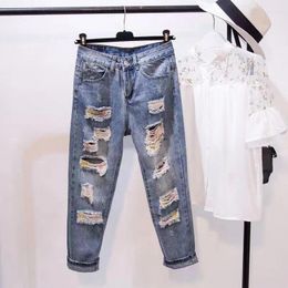 Women's Jeans Womens Streetwear Casual Ripped Vintage High Waist Boyfriend For Women Plus Size Clothing Harem Mom C503