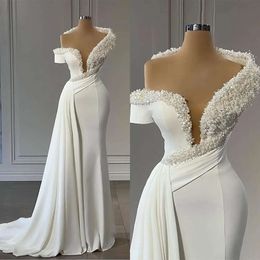 Kolsuz Glamoor Denizkızı Düğün Bir V Yastık Elbise Omuz Boncuklu İnci Leke Mahkemesi Elbisesi Özel Made Plus Boyut Gelin Elbise Vestidos De Novia