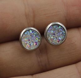 2019 New Stainless Steel Druzy Resin Mermaid Fish Scale Pattern Dome Seals Cabochon Stud Earrings For Girls Kids 8mm Lady 12mm2381842