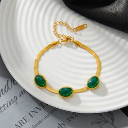 Bangle 316L Stainless Steel New Fashion Upscale Jewellery Welding 3 Geometric Shapes Green Zircon Charm Thick Chain Bracelets For Women