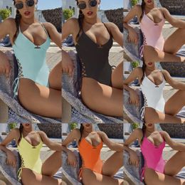 Women's Swimwear S - XL Sexy Lace Up Underwired One Piece Swimsuit Women Female Backless Monokini Bather Bathing Suit Swim Lady