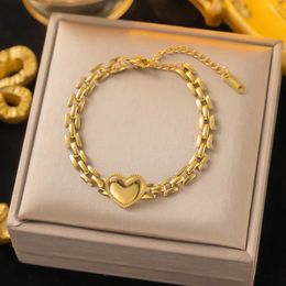 Bangle 316L Stainless Steel New Fashion Fine Jewellery Hip Hop Punk Band Shape Love Heart Charm Thick Chain Bracelets For Women