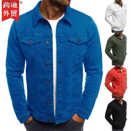 European size spring and autumn winter mens youth jacket denim slim fitting work clothes solid Colour thick shirt jacket