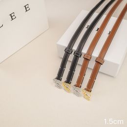 Ultra Narrow Belt Designer Belts for Women Men Width 1.5cm Golden Silver Smooth Buckle Cowhide Waistband Genuine Leather Ceinture for Lady