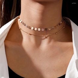 Choker Aihua Fashion Two Layer Chocker Necklace Mini Round Disco Coin Shape Chain Plated For Women Girls Jewellery Gifts