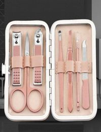 Nail Art Kits 7pcs Clippers Set Portable Travel Stainless Steel Black Pedicure Scissor Tweezer Manicure Kit Tools6330147