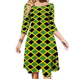 Casual Dresses Jamaica Flag Dress Black Green Yellow Modern Summer Sexy Square Collar Street Wear Custom Large Size