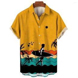 Men's Casual Shirts Tropical Leaf Surfing Hawaiian Shirt 3D Plant Summer Beach Short Sleeve Lapel Button Tops Fashion Clothes