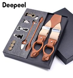 Deepeel 1set 35X125cm Business Men Suspenders Multiset Suit 36 Clips DIY Genuine Leather Strap For Gift9759839