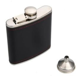 Hip Flask for Men Stainless Steel Bottle Black PU Leather High Grade 6 oz 240429