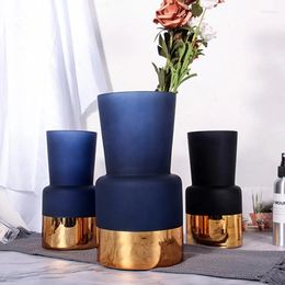 Vases Gold Plated Frosted Glass Vase Modern Decor Hydroponics Flowers Pots Decorative Flower Arrangement Crafts Floral