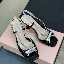 Designer sandals leather brand pumps metal buckle-embellished sandals kitten heel women Luxury Designer pointed toe Bow slingshot