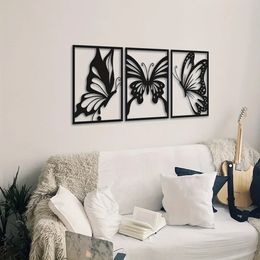 Butterfly metal wall art hanging wall decoration used for modern farmhouses rural family living rooms 3 pieces of butterfly metal wall decoration 240428