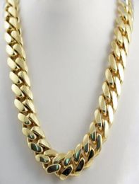 14k Yellow Gold Plated Men039s Heavy Miami Cuban Chain Necklace 24quot 14mm8955818