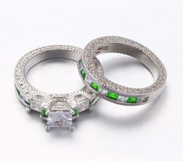 Set of Couple Rings Zircon 18k White Gold Filled S925 Silver Women039s Wedding Ring Sets Men039s Titanium Steel Ring Jewel1458640