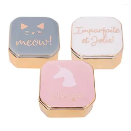 Jewellery Pouches Travel Mini Box Cartoon Pattern Ceramics And Stainless Steel Square Storage For Earrings Necklace Display Gift Holder