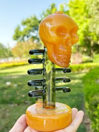 7inch Glass Rib Skull Bong Dab Rig Thick Heavy Small Water Pipe Hookah Shisha Smoking Pipe with 14mm Tobacco Bowl