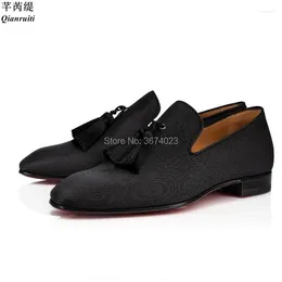 Casual Shoes Qianruiti Men's Canvas Loafers Slip On Tassel Flat Office Men Black Dress Party Wedding Big Size