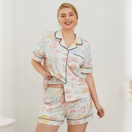 Home Clothing WPNAKS Women 2 Piece Pyjamas Set Sleepwear Summer Clothes Short Sleeve Bread Print Button Up Shirt And Shorts Loungewear