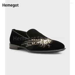 Casual Shoes Exquisite Rhinestone Embellished Embroidered Loafers For Men Black Glitter Mens Runway Suede Party Wedding