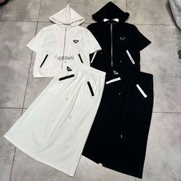 tops dresses for woman 2024 Early Spring New Fashion Versatile Coloured Triangle Style Hooded Short sleeved Top Coat Half Skirt Set