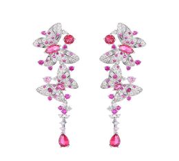 luxury butterfly dangle earring designer for woman S925 silver post party rose AAA zirconia silver white diamond earrings South Am2342694