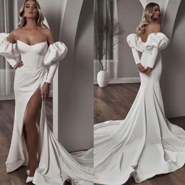 Sukienki bez ramiączek wspaniałe syrena syrena ślub wysoko dzielone plisowane plisowane oposowy
