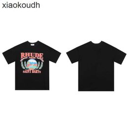 Rhude High end designer clothes for Beach Printed Fashion Casual Hip Hop Loose Oversize Short sleeved T-shirt With 1:1 original labels