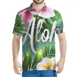 Men's Polos Aloha Tropical Plants Graphic Polo Shirt Men Casual Hawaiian 3d Printed Tees Lapel Button Short Sleeves Oversized Shirts
